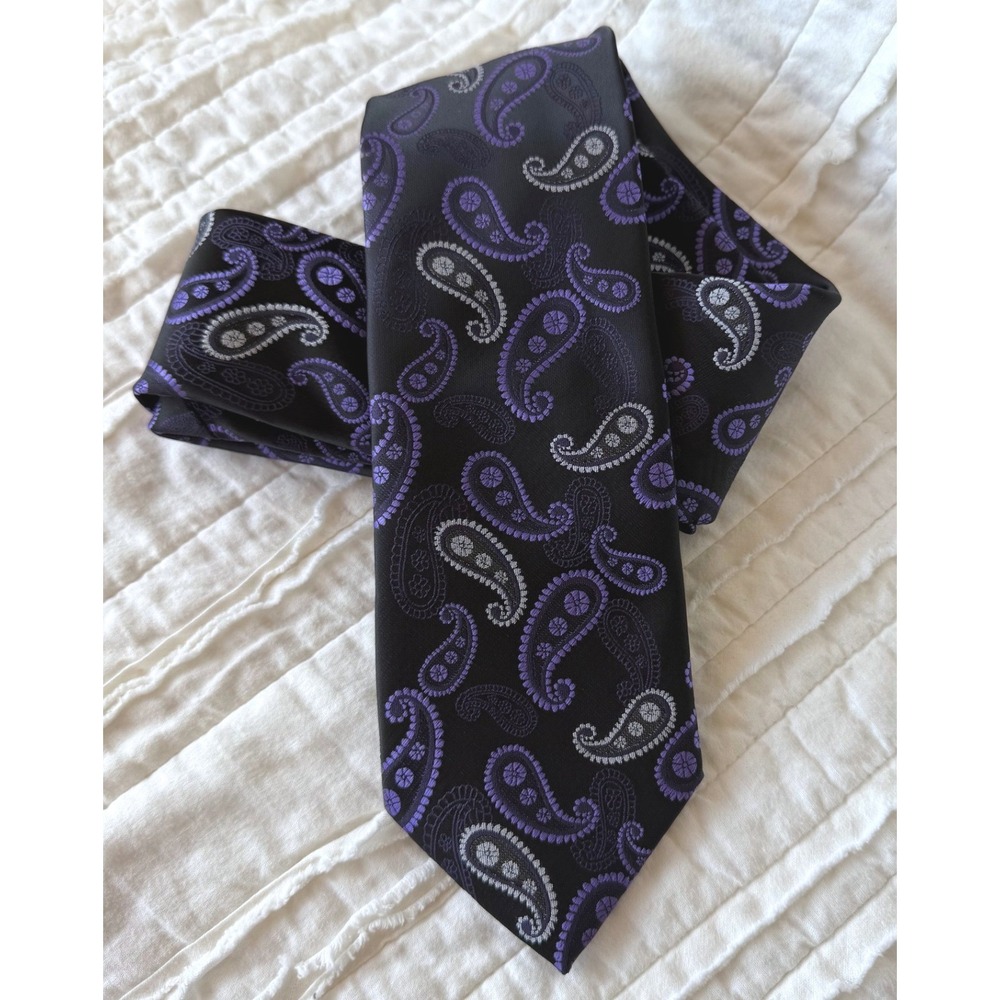 Colours Alexander Julian Necktie Black Purple Paisley Business Office Dapper
